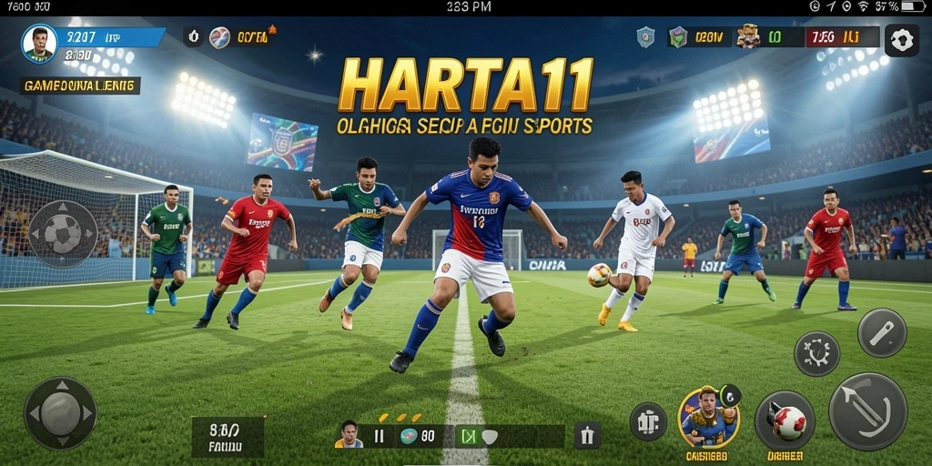 Tangkapan layar dari gameplay HARTA11 yang menampilkan aksi olahraga yang mendebarkan.