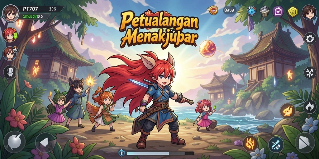 Tampilkan momen epic dalam gameplay PT707 dengan karakter anime.