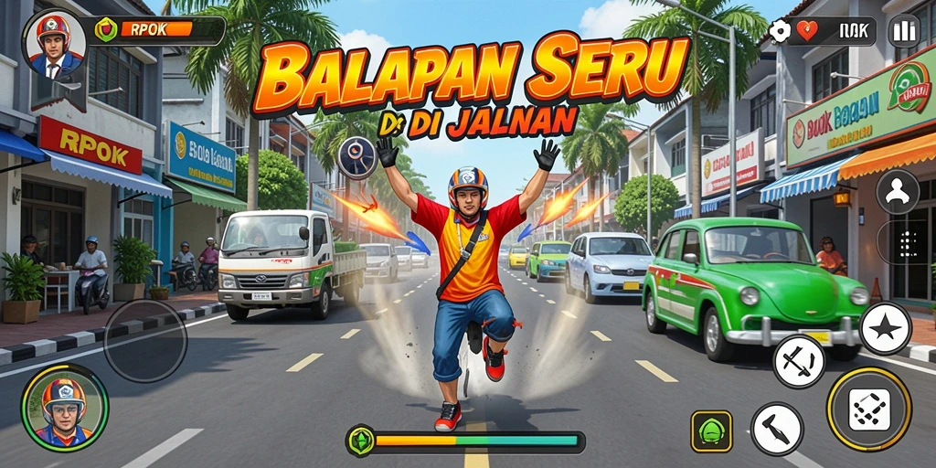 Screenshot gameplay RPOK menunjukkan balapan mendebarkan di lintasan yang kuasai.