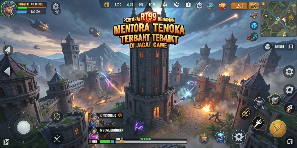 Tampilan gameplay menarik dari RT99 dengan menara bertahan dan musuh yang menyerang.