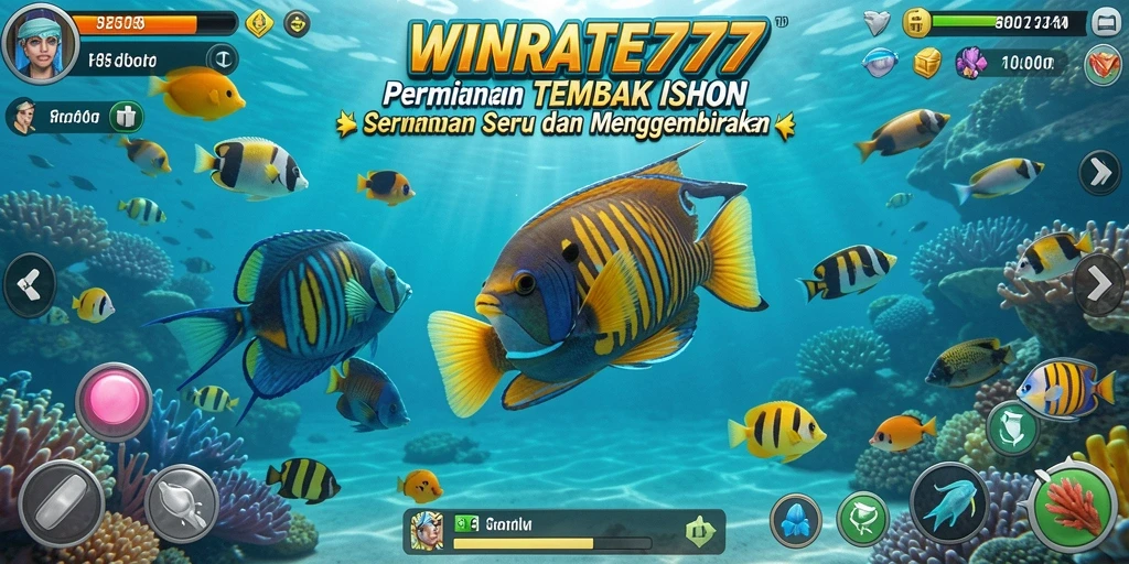 Screenshot gameplay WINRATE777 yang menampilkan aksi menembak ikan.